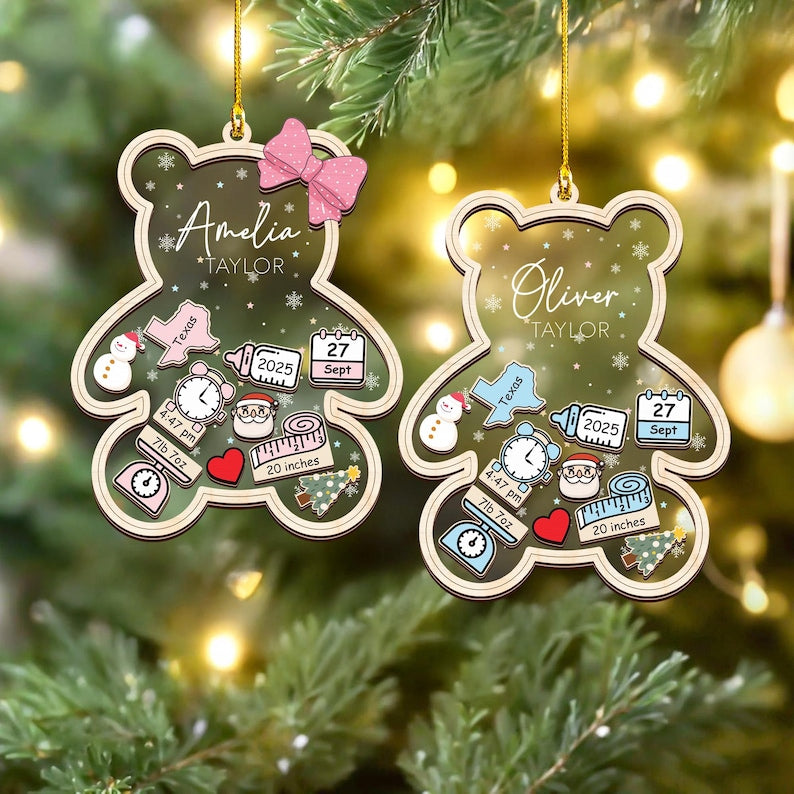Personalized Baby's First Christmas Ornaments 2025: Birth Stats 4D Babies Shaker Ornament, Newborn Christmas Keepsake