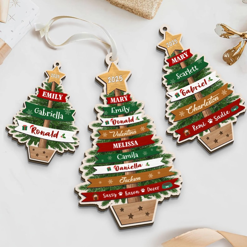Personalized Large Family Christmas Layered 3D Ornament 2025: Wooden Grandkids Keepsake, Custom Family Names
