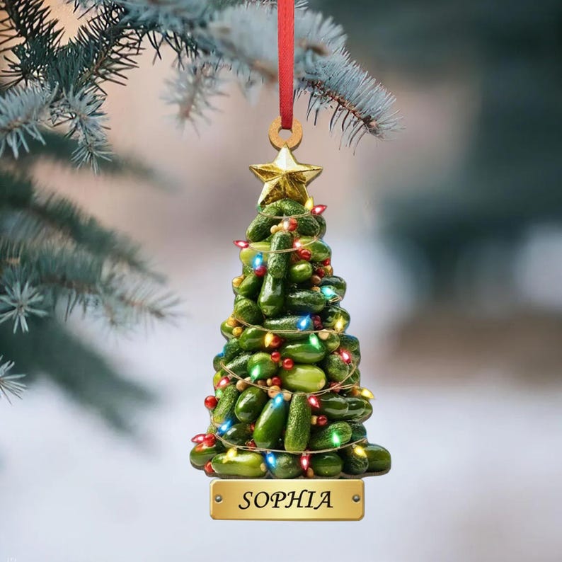 Personalized Pickle Ornament, Pickle Christmas Ornament, Cucumber 2D Flat Ornament, Pickle Lover, Pickle Ornament