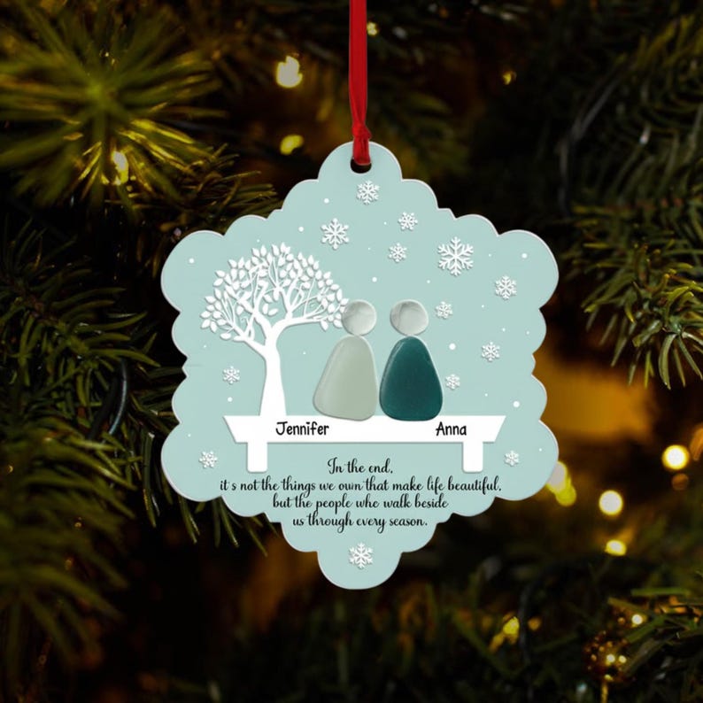 Personalized Friendship Sea Glass Acrylic Ornament Best Friend Christmas Gift, Snowflake Sea Glass Friendship Ornament,Friend Christmas Gift