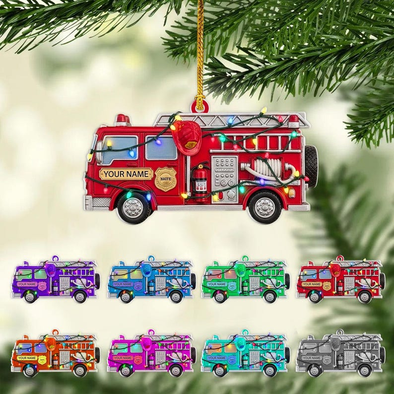 Personalized Fire Truck Christmas Ornament, Christmas Tree Decor, Gift For Firefighter, Fireman Holiday Gift Decor, Trucker Christmas Light