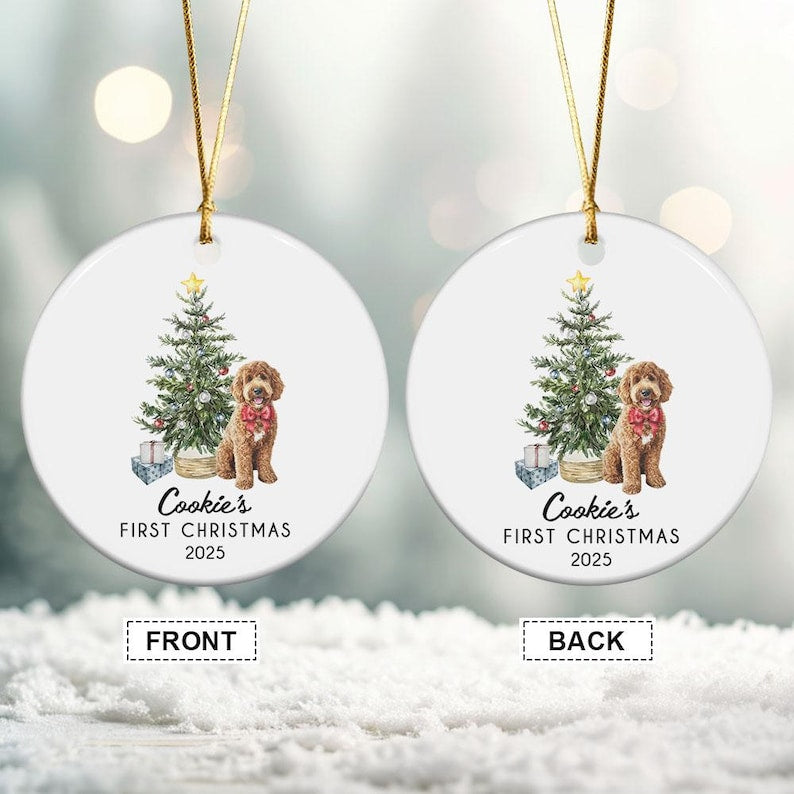 Personalised Dog's First Christmas 2025 Ornament, Custom Photo Pet Keepsake,Puppy's 1st Xmas Tree Decoration,Pet Portrait Christmas Ornament