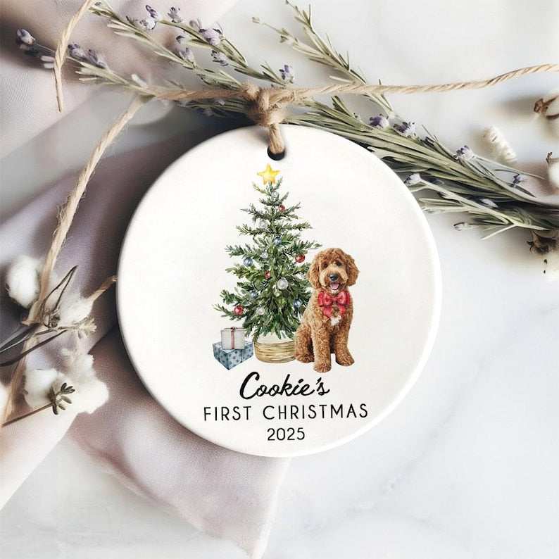 Personalised Dog's First Christmas 2025 Ornament, Custom Photo Pet Keepsake,Puppy's 1st Xmas Tree Decoration,Pet Portrait Christmas Ornament