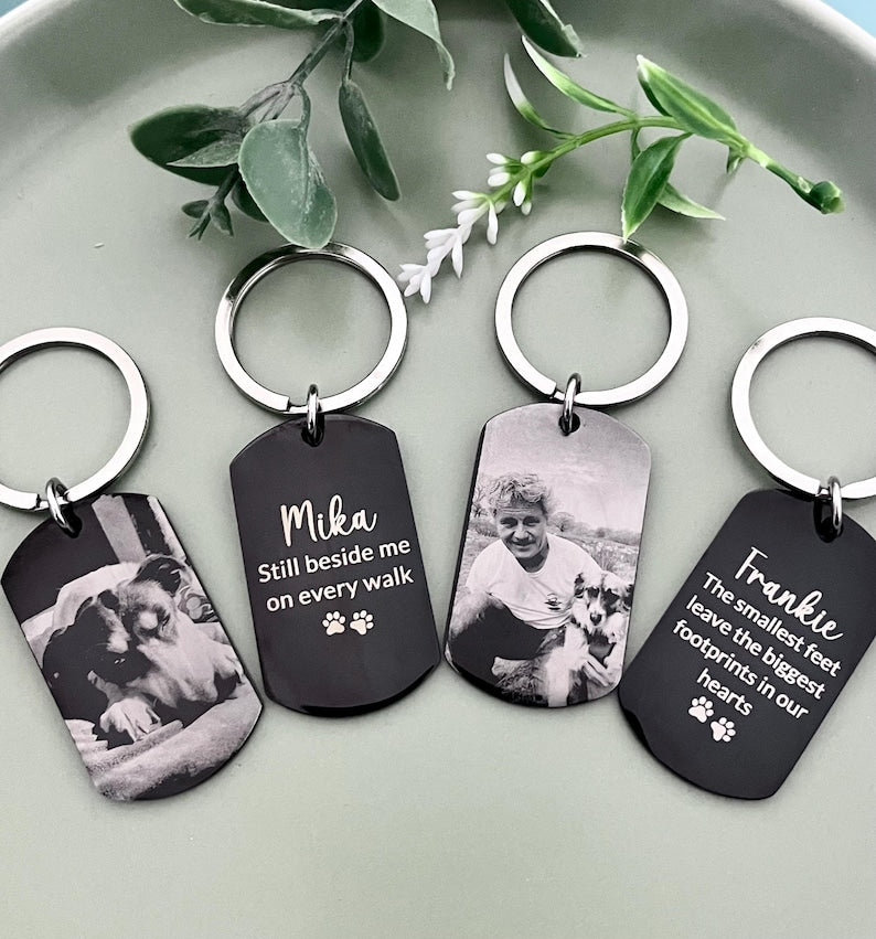 Dog Photo Keyring, Pet Photo Keychain, Engraved Custom Dog Name, In Memory of Dog, Pet Remembrance Gift, Loss of DogKeepsake, Personalised