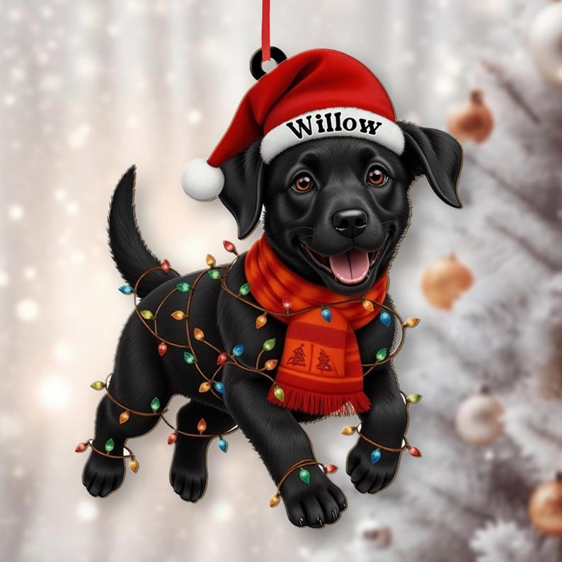 Custom Black Labrador Retriever Christmas Ornament, Flat 2D Pet Wooden Ornament 2025, Pet Lover Gift, Christmas Dog Decor, Dog Name Ornament