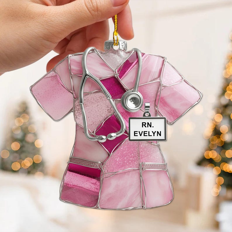 Nurse Scrubs 2D Flat Ornament Personalized RN Scrub Ornament with Stethoscope, Custom Nurse Christmas Ornament Gift, RN Gift for Nurse