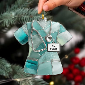 Nurse Scrubs 2D Flat Ornament Personalized RN Scrub Ornament with Stethoscope, Custom Nurse Christmas Ornament Gift, RN Gift for Nurse