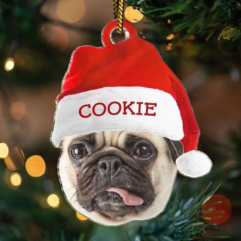 Custom Photo Funny Family Face With Santa s Hat Acrylic Christmas Ornament, Personalized Ornament For Families And Friends, Holiday Keepsa