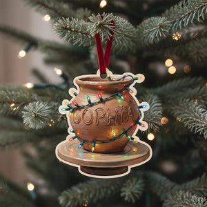 Custom Pottery Wheel Ornament: Personalized Clay Pot Christmas Decoration with Name