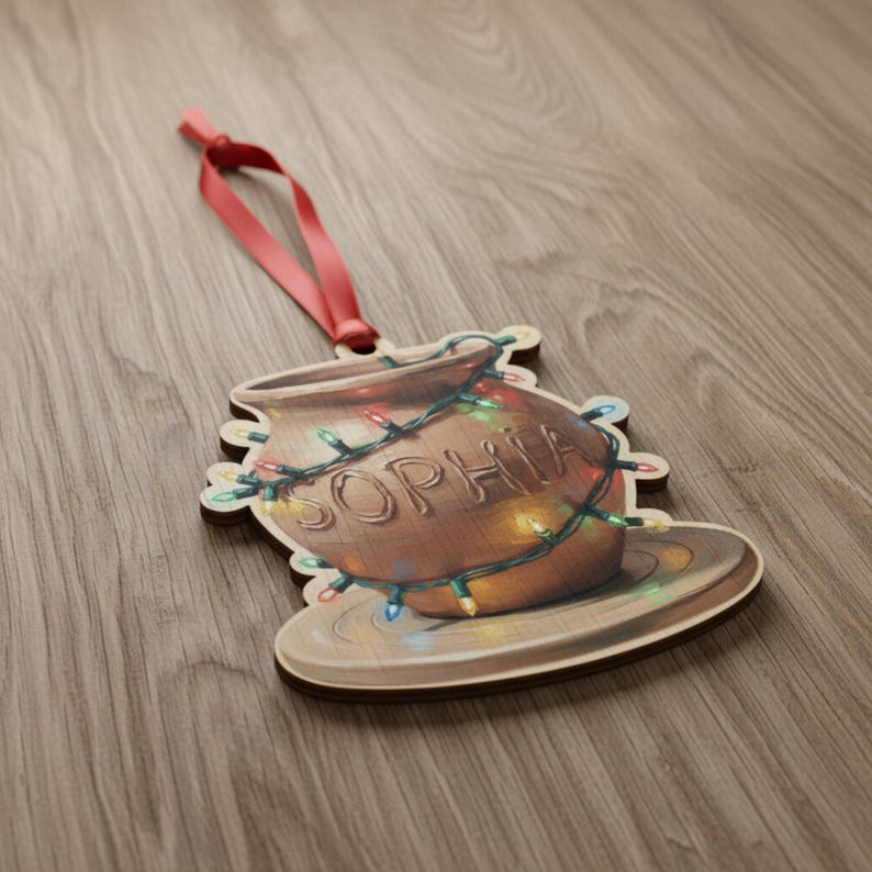 Custom Pottery Wheel Ornament: Personalized Clay Pot Christmas Decoration with Name