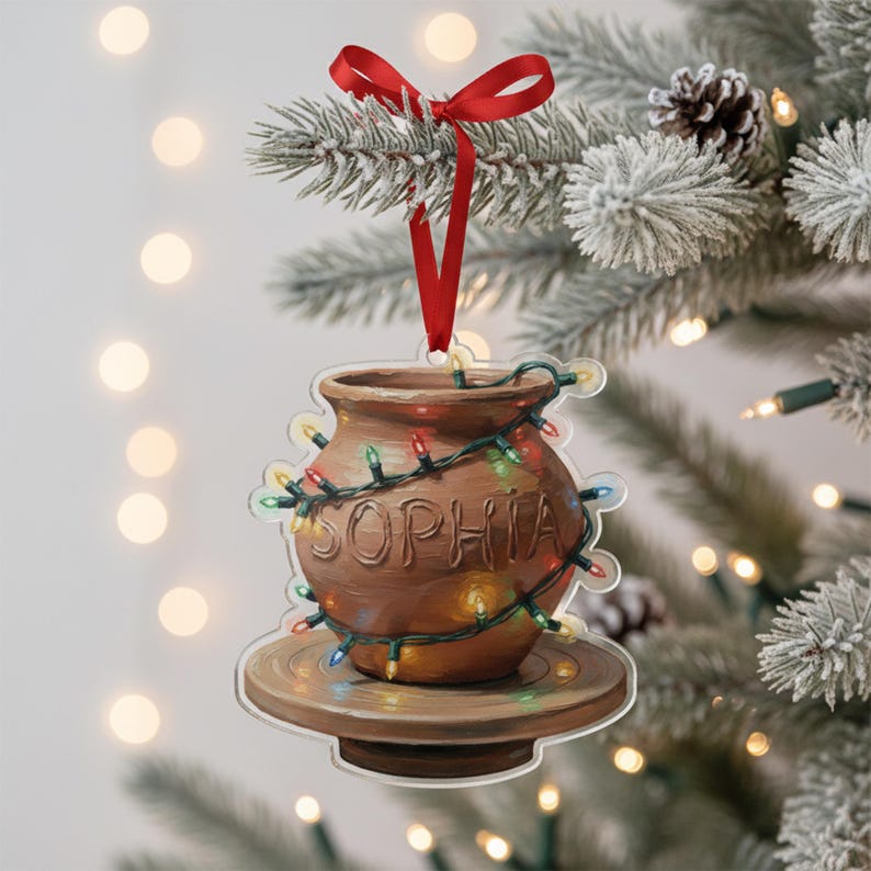 Custom Pottery Wheel Ornament: Personalized Clay Pot Christmas Decoration with Name