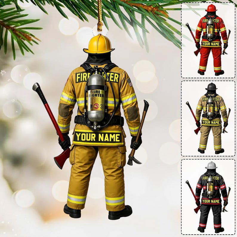 Personalized Firefighter Christmas 2025 Ornament, Custom Firefighter On Duty Acrylic Ornament, Fireman Dad Gift, Christmas Firefighter Gifts