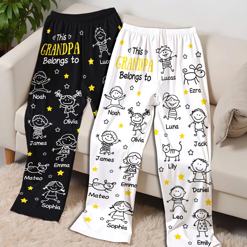 This Grandpa Dad Belongs To Pajama Pants, Custom Name Christmas Gift Grandpa Gift Custom Christmas Gift For Grandpa Xmas Gift