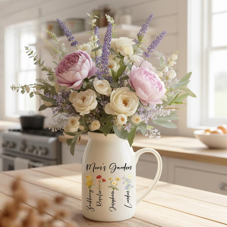 Personalized Birthflower Vase, Minimalist Vase, Ceramic Flower Vase, Mothers Day Vase, Grandma Vase, Birth Month Vase, Flower Garden Vase