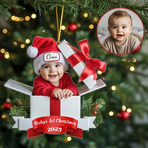 Personalized Baby s First Christmas Ornament 2025,Custom Baby Photo Ornament,Newborn Keepsake Gift Box,Flat Acrylic Xmas Decor,Funny Newborn