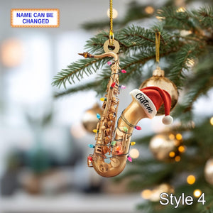 Musical Saxophone acrylic 2D flat Christmas ornament, festive tree hanging acrylic holiday decoration, unique saxophone musical holiday gift