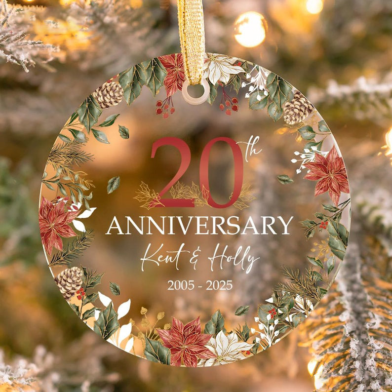 20th Wedding Anniversary Gift, Personalized Anniversary Glass Ornament, Custom Parents' Anniversary Gift, Custom Anniversary Gift