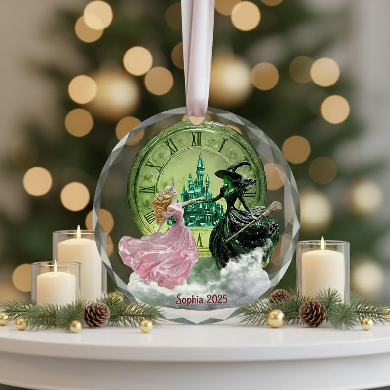 Personalized Wicked Ornament 2025, Elphaba and Glinda Christmas Ornament, Wicked The Musical Gift, Emerald City Fantasy Ornament