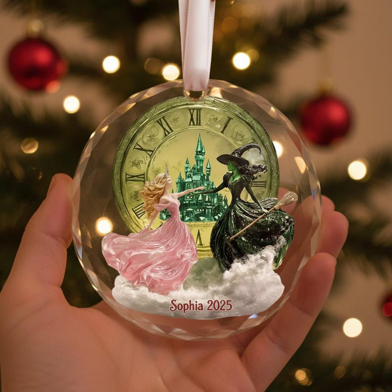 Personalized Wicked Ornament 2025, Elphaba and Glinda Christmas Ornament, Wicked The Musical Gift, Emerald City Fantasy Ornament