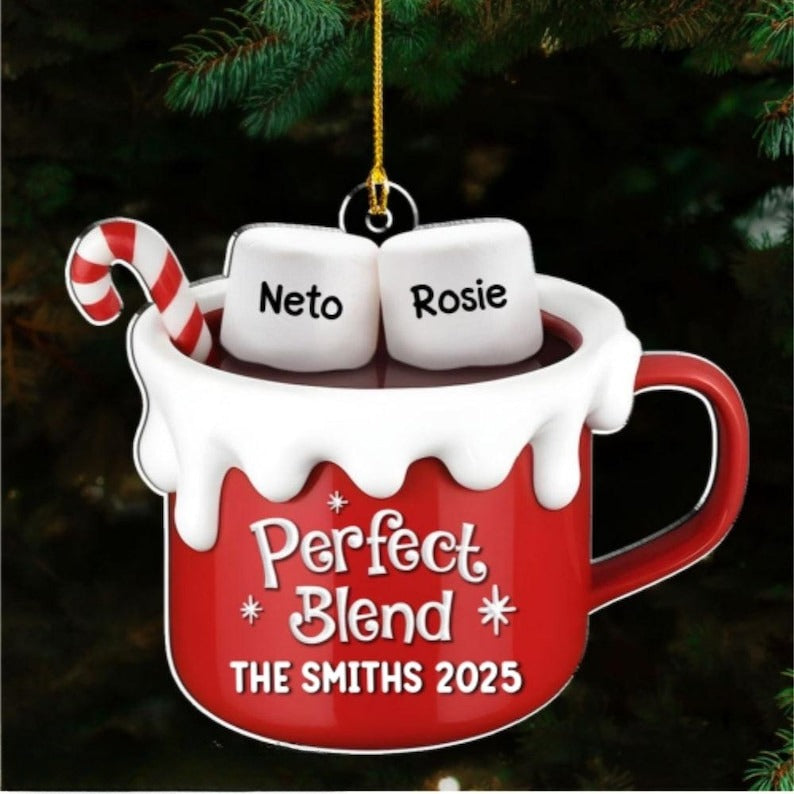 Personalized Marshmallow Family Ornament, Family Christmas Ornament, Hot Cocoa Cup Ornament, Christmas Ornaments, Family Christmas Gift