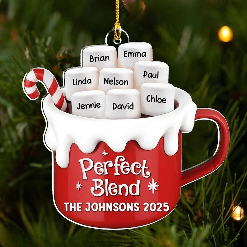 Personalized Marshmallow Family Ornament, Family Christmas Ornament, Hot Cocoa Cup Ornament, Christmas Ornaments, Family Christmas Gift