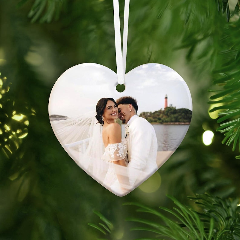 Personalized First Christmas Married Ornament, Custom Photo Couple Ornament, Our First Christmas As Mr & Mrs Ornament, Gift for Newlywed