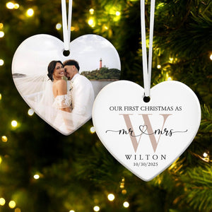 Personalized First Christmas Married Ornament, Custom Photo Couple Ornament, Our First Christmas As Mr & Mrs Ornament, Gift for Newlywed