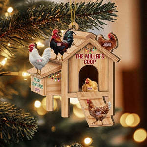 Custom 2 Layered Wooden Family Chicken Coop Ornament, Family Members Name Ornament, Chicken Coop Ornament With Name,Personalized Family Gift