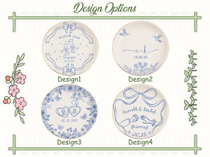 Custom Locked Engagement Ring Dish,Wedding Ring Dish,Ring Dish,Gifts for Her, Engagement Ring Tray,Initials Toile De Jouy Date Ring Dish