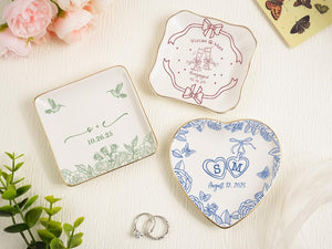 Custom Locked Engagement Ring Dish,Wedding Ring Dish,Ring Dish,Gifts for Her, Engagement Ring Tray,Initials Toile De Jouy Date Ring Dish