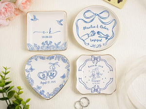 Custom Locked Engagement Ring Dish,Wedding Ring Dish,Ring Dish,Gifts for Her, Engagement Ring Tray,Initials Toile De Jouy Date Ring Dish