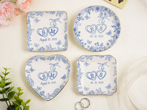 Custom Locked Engagement Ring Dish,Wedding Ring Dish,Ring Dish,Gifts for Her, Engagement Ring Tray,Initials Toile De Jouy Date Ring Dish