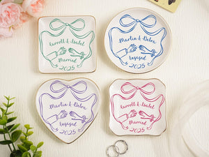 Custom Locked Engagement Ring Dish,Wedding Ring Dish,Ring Dish,Gifts for Her, Engagement Ring Tray,Initials Toile De Jouy Date Ring Dish