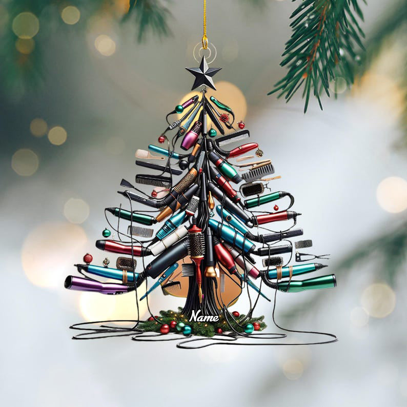 Personalized Hairstylist Christmas Tree Ornament, Custom name Hairdresser Barber Ornament, Acrylic Shape Barber Shop, Gift for Hairdresser