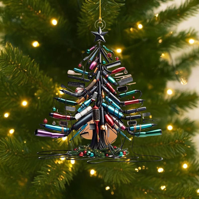 Personalized Hairstylist Christmas Tree Ornament, Custom name Hairdresser Barber Ornament, Acrylic Shape Barber Shop, Gift for Hairdresser