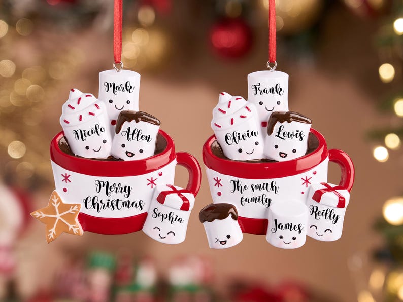 Personalized Resin Family Ornament, Coffee Cup Christmas Family Ornament, Marshmallow Family of 2,3,4,5,6 Ornament 2025, Christmas Decor
