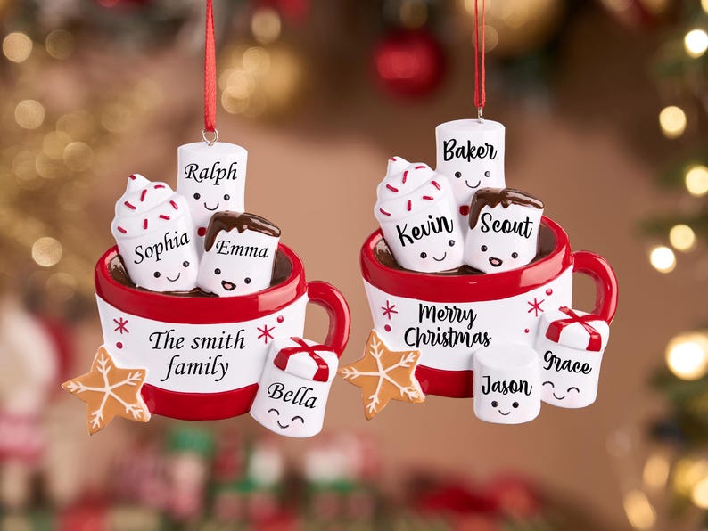Personalized Resin Family Ornament, Coffee Cup Christmas Family Ornament, Marshmallow Family of 2,3,4,5,6 Ornament 2025, Christmas Decor