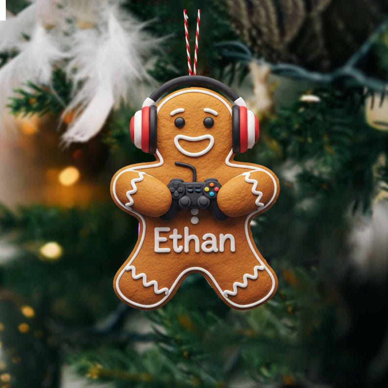 Personalized Gamer Gingerbread Ornament - Video Game Player Christmas Gift