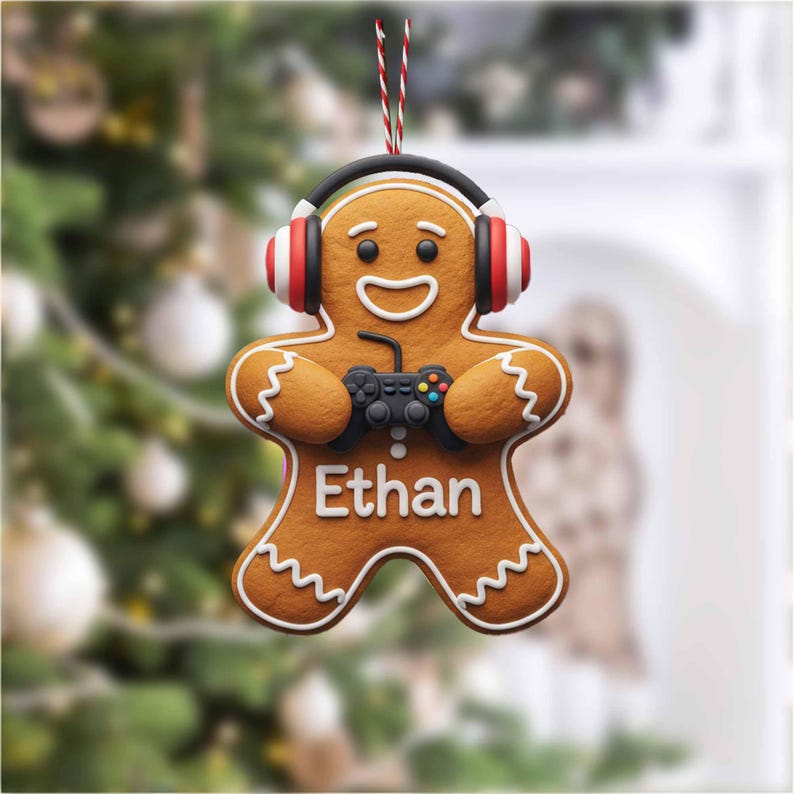 Personalized Gamer Gingerbread Ornament - Video Game Player Christmas Gift