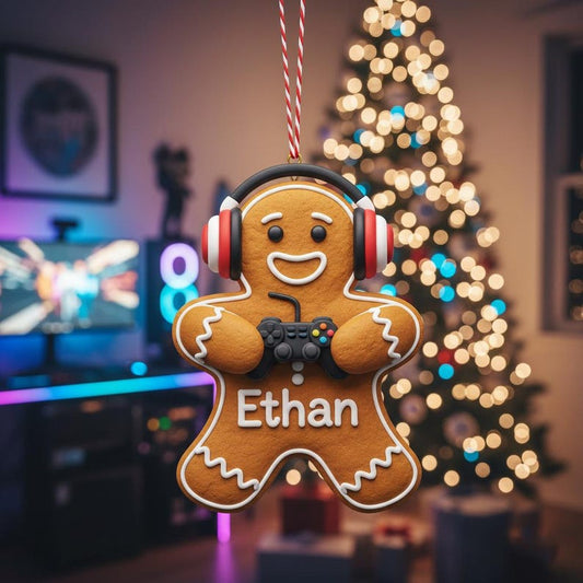 Personalized Gamer Gingerbread Ornament - Video Game Player Christmas Gift