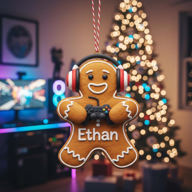 Personalized Gamer Gingerbread Ornament - Video Game Player Christmas Gift