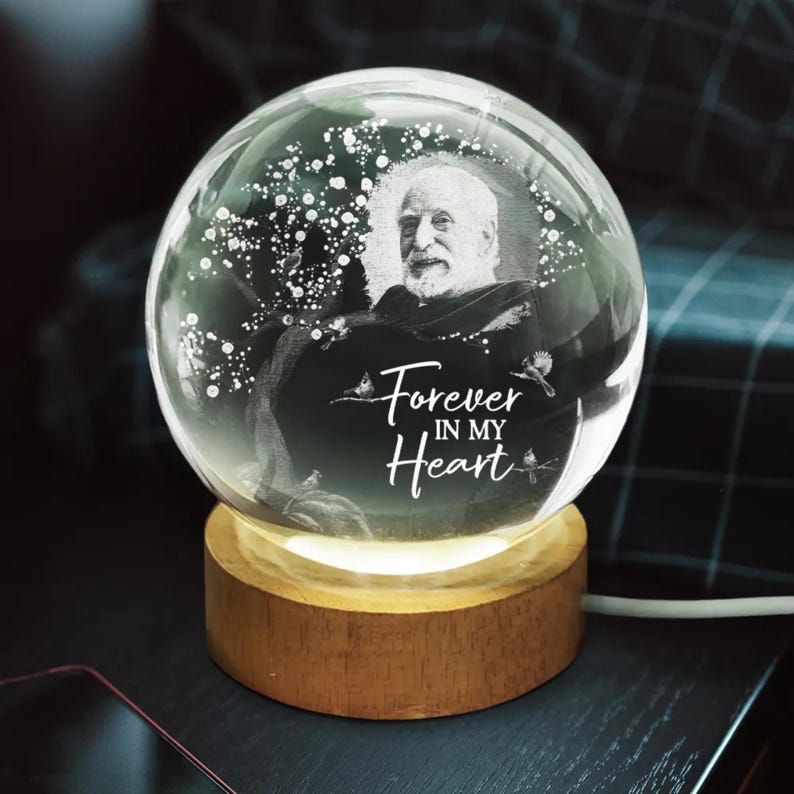Custom Photo When You Miss Me - Personalized Crystal Globe Lamp - Christmas Sympathy Gift for Family