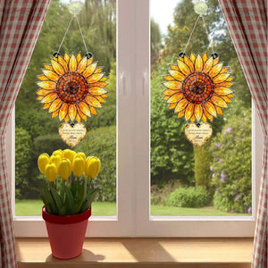 Sunflower Acrylic Suncatcher, Custom Mom Memorial Window Hanging with Heart Charm