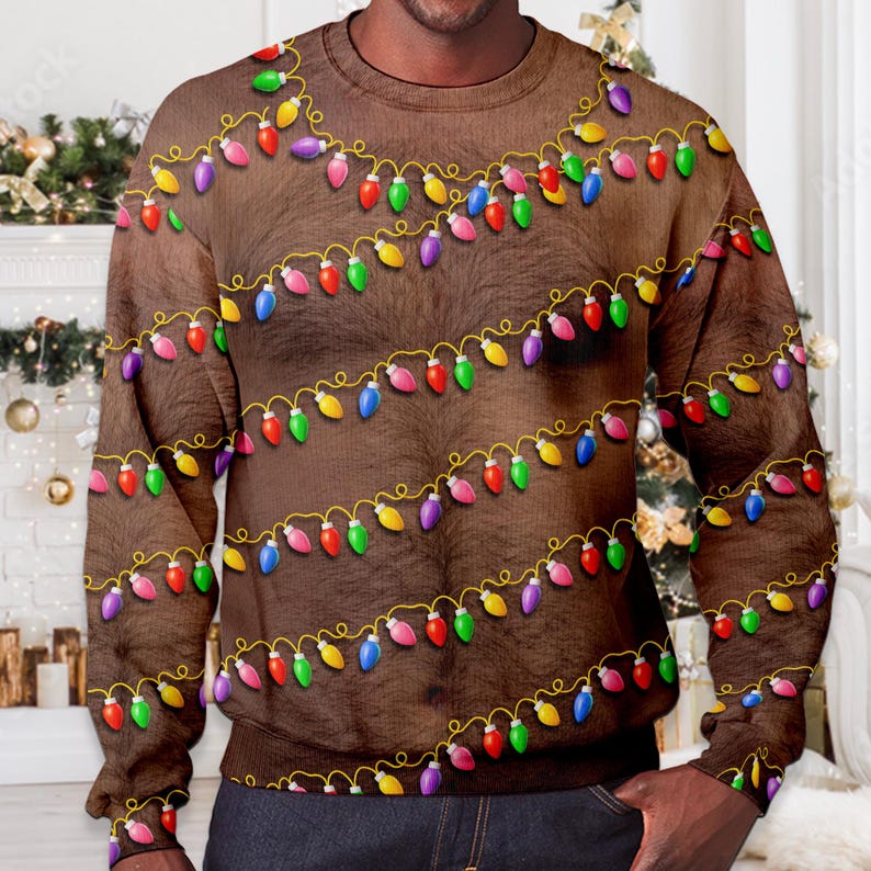 Funny Hairy Chest Christmas Sweater: Men's Ugly Holiday Party Outfit