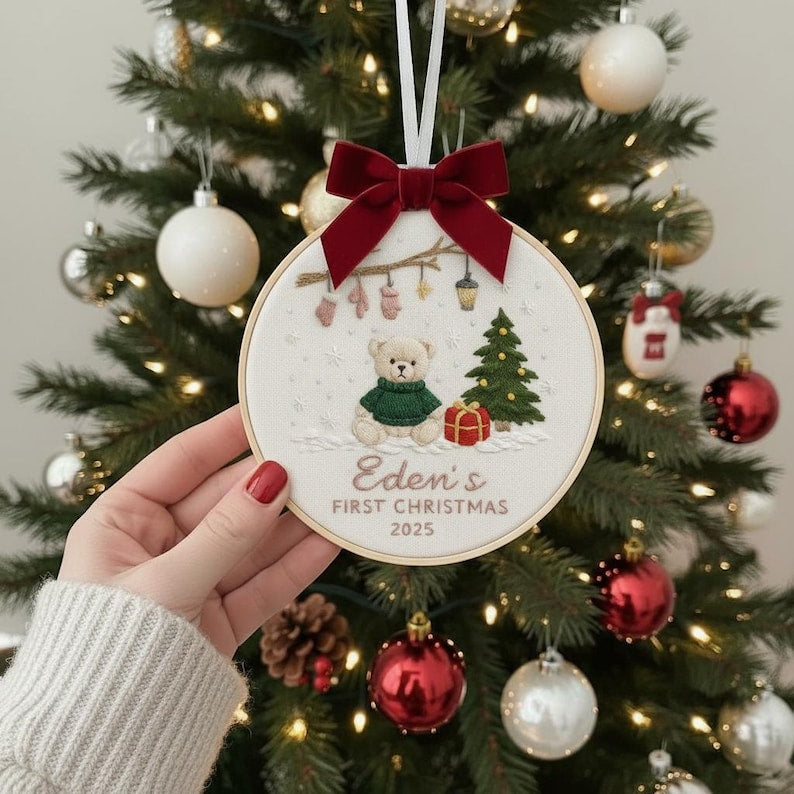 Personalized Baby’s First Christmas Ornament, Custom Embroidered Keepsake, Newborn Holiday Gift, Baby Girl Christmas Decoration