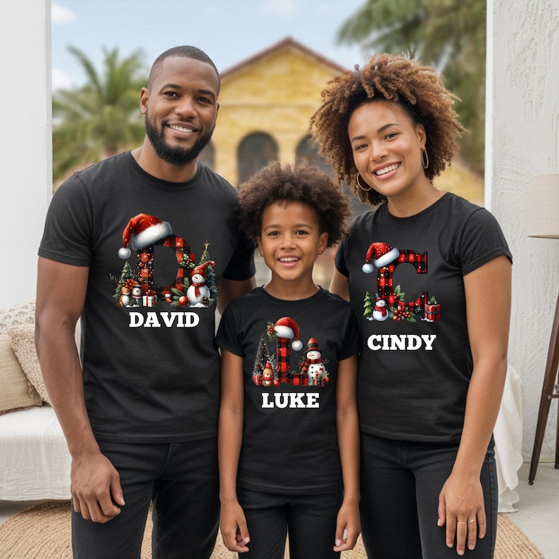Matching Family Christmas Sweatshirts, Personalized Letter Shirts, Family Holiday Family Tops, Christmas Crewneck, Christmas Family Tshirt
