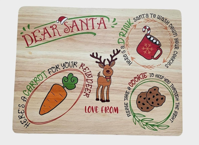 Personalised Christmas Eve Treat Board: Santa & Reindeer, Birch Wood