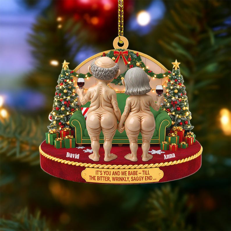 Wrinkly Funny Couple Ornament | Personalized Christmas Tree Decor 2025 | Gag Gift for Him Her | Old People Ornament with Custom Names
