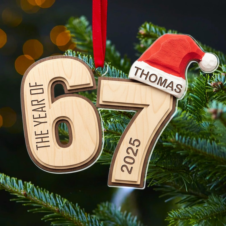 Custom Name Viral 67 Acrylic Ornament, Six Seven Ornament, Personalized Ornament Funny Teen Grandkid Gift, Gen Alpha Humor, 67 Meme Ornament