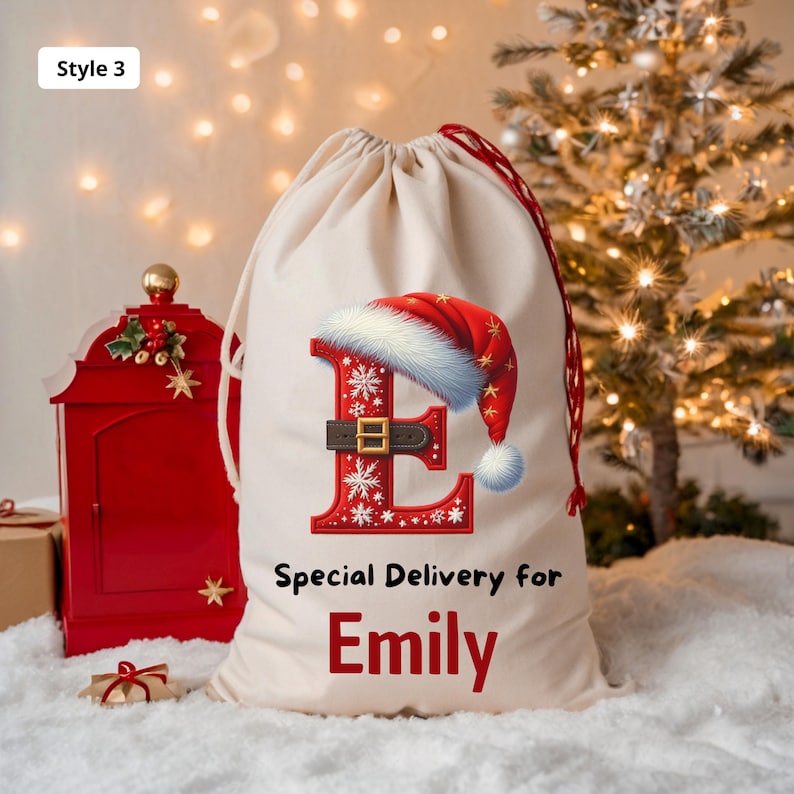 Personalized Large Santa Sack, Christmas Family Santa Bag, Stocking Sack with Name, Christmas Gift Bag , Holiday Gift Bag, Santa for Kids